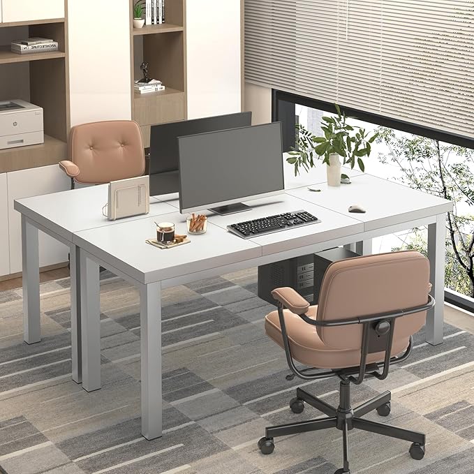 55 Inch Wooden Computer Desk with Thick Desktop - Gaming, Writing Table for Home Office, Study, Work, Student & School Use, Simple Style, White