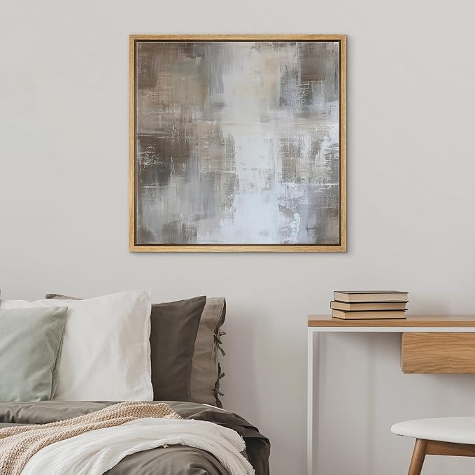 SIGNWIN Framed Canvas Print Wall Art Soft Neutral Brushstroke Calm Abstract Illustration Modern Art Decorative Nordic Minimal Calm/Zen for Living Room, Bedroom, Office - 16"x16" Natural