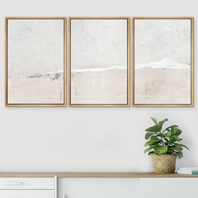 SIGNWIN Framed Canvas Print Wall Art Set Industrial Grunge White Gray Landscape Shapes Abstract Illustrations Modern Art Decorative Nordic Zen for Living Room, Bedroom, Office - 24"x36"x3 Natural