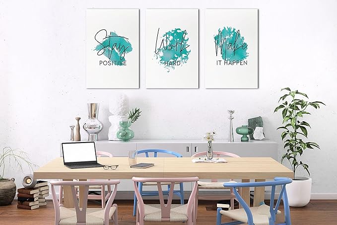 SHMAO Office Canvas Wall Art Motivational Wall Decor, 3 Piece Modern Canvas Print Pictures for Office Wall Decor Women Inspirational Framed Artwork Home Office Decor 16”x24”x3 Panels