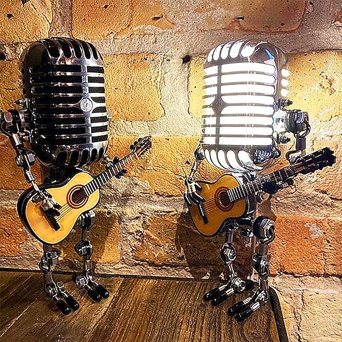 Desk Lamp,Handmade Vintage Microphone Guitar Robot Table Lamp LED Bulbs Wall Lamp Home Desktop Decoration - Height 8.5 inch,Width 4 inch and Depth 3 inch (with Lamp)
