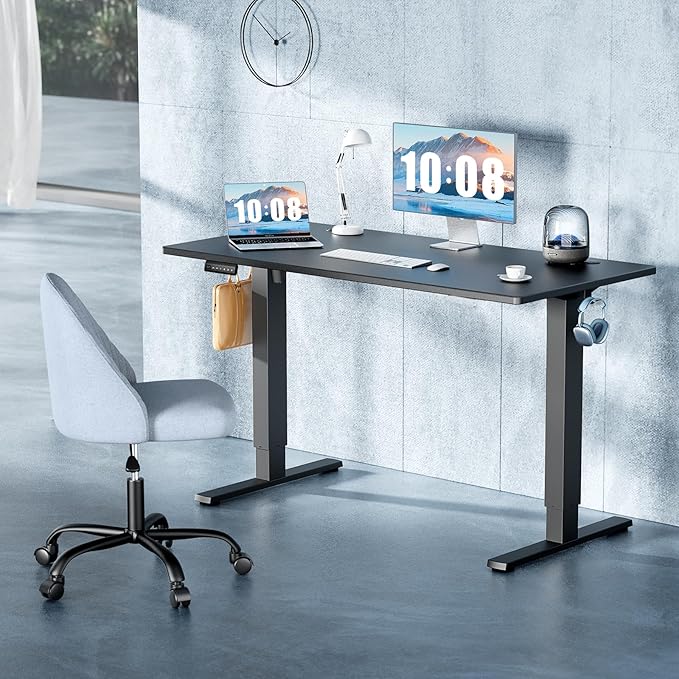 DUMOS 55 Inch Electric Standing Desk Height Adjustable, Sit to Stand Computer Workstations Large Work PC Table Home Office Writing Gaming Desks with Memory Presets for Walking Pad, Bedroom, Black