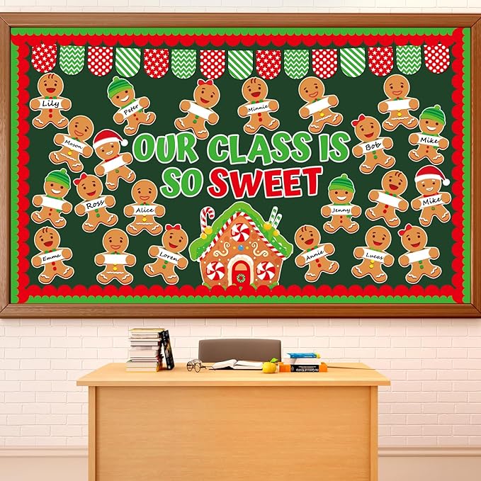 gisgfim Christmas Gingerbread Bulletin Board Decorations Gingerbread Man House Paper Cutouts Xmas Winter Holiday Bulletin Board Decor for Classroom Door Blackboard School Home Wall Decor Supplies