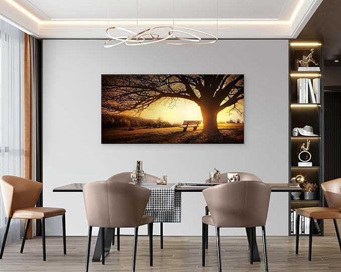 Muolunna BK4098 Wall Art Decor Canvas Print Picture Big Trees in Sunset 1 Panel Golden Sunset Forest Natural Landscape Painting Artwork for Living Room Bedroom Office Home Wall Decor