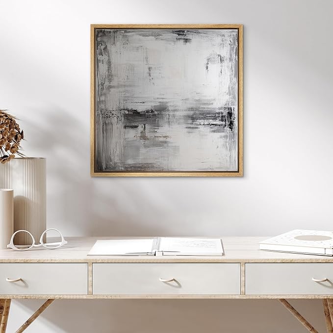 SIGNWIN Framed Canvas Print Wall Art Grey Monochrome Modern Minimal Abstract Illustration Modern Art Decorative Nordic Minimal Calm/Zen for Living Room, Bedroom, Office - 16"x16" Natural