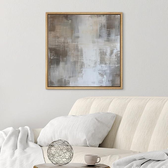 SIGNWIN Framed Canvas Print Wall Art Soft Neutral Brushstroke Calm Abstract Illustration Modern Art Decorative Nordic Minimal Calm/Zen for Living Room, Bedroom, Office - 16"x16" Natural