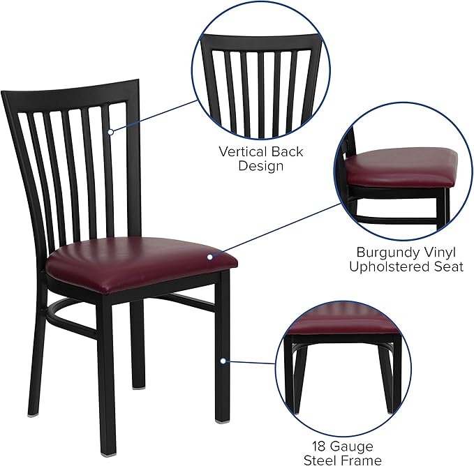 Flash Furniture HERCULES Series Black School House Back Metal Restaurant Chair - Burgundy Vinyl Seat