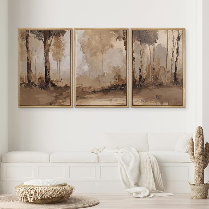 SIGNWIN Framed Canvas Print Wall Art Set Warm Neutral Woodland Trees Abstract Illustrations Modern Art Decorative Nordic Abstract for Living Room, Bedroom, Office - 24"x36"x3 Natural
