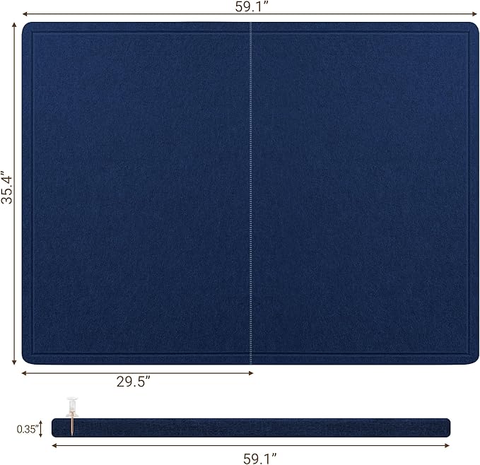 AKTOP Large Cork Bulletin Board 60" x 36", Foldable Felt Notice Pin Board for Wall, Decorative CorkBoard Photo Display Board with Self-Adhesive Tape for Office, School & Home, 25 Pushpins, Blue