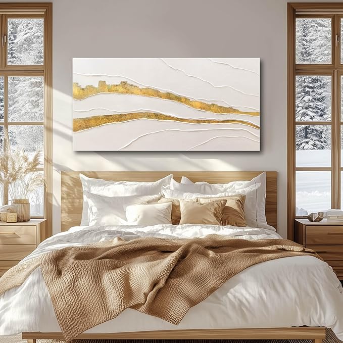 VAYIMDH Minimalist Wall Decor Line Art Gold Modern Wall Art Abstract Green White Textured Artwork for Living Room Dining Room Bedroom Picture 24x48 Inch