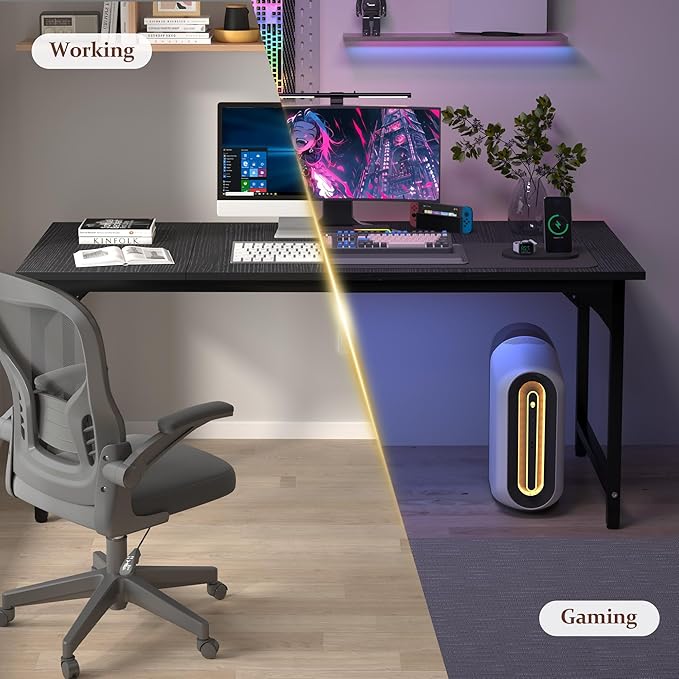 55 X 23.6 inch Computer Desk, Office Desk with Deeper & Thicker Desktop, Modern Simple Study Table with Sturdy Metal Frame & Large Legroom, Study Writing Work Desk for Home Office, Bedroom