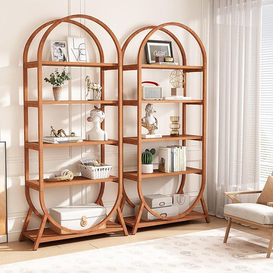 Tribesigns 5-Tier Open Bookshelf, 70.8" Tall Arched Bookcase, Modern Brown Storage Bookshelves, Freestanding Display Rack Shelving Unit for Office, Bedroom, Living Room, Easy Assembly (2PCS)