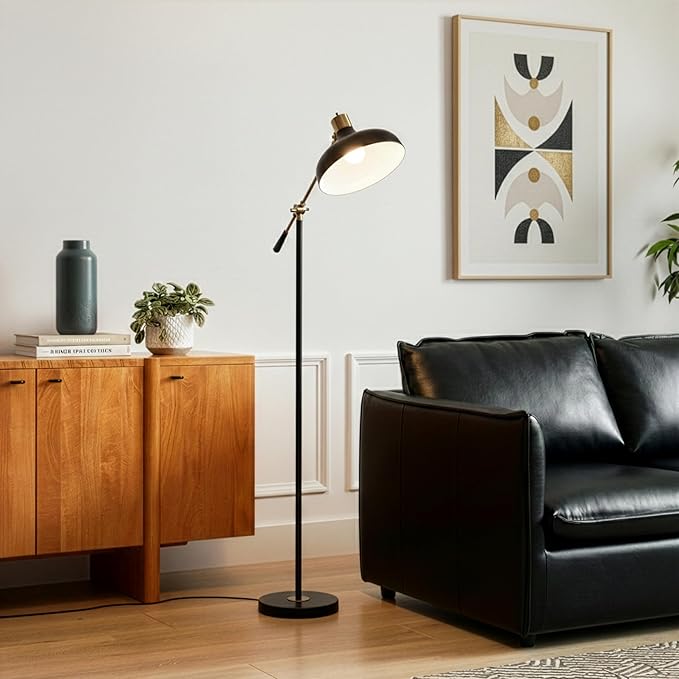 Brightech Wyatt LED Floor Lamp, Industrial Floor Lamp for Living Rooms & Offices – Charming Farmhouse Floor Lamp, Adjustable Head Standing Lamp for Bedroom Reading, Stunning Living Room Décor