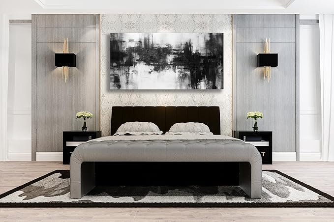 VHMING Black Abstract Wall Art Decor Black and White Painting Pop Culture Wall art Rock Room Decor Art Canvas Wall Decoration Artwork for Bedroom Home Office Dining Room Decoration 24"x48"
