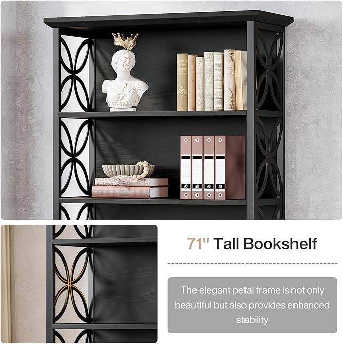 Tribesigns 6-Tier Tall Bookshelf, 71" Industrial Bookcase with Metal Frame, Freestanding Open Storage Shelves for Home Office, Living Room, Bedroom