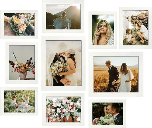 LUCKYLIFE Picture Frame Set 10-Pack, Gallery Wall Frame Collage with 8x10 5x7 4x6 Frames in White Finishes