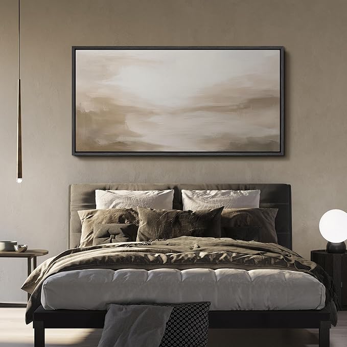 SIGNFORD Extra Large Framed Canvas Soft Neutral Abstract Horizon Illustrations Modern Art Calm Warm for Living Room, Bedroom, Office - 60"x30"