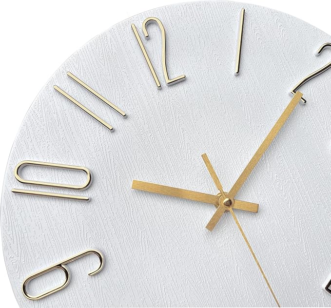 AIRUIFU Wall Clock 12 Inch Silent Non-Ticking Modern Clocks Battery Operated - Analog Small Classic for Office, Home, Bathroom, Kitchen, Bedroom, School, Living Room (White)