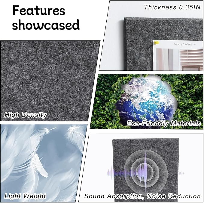 Large Cork Board 28" x 19", 6 Pack Felt Bulletin Board with Pushpins, Cork Boards Alternative with Self-Adhesive Strips, Felt Wall Tiles Pin Boards for Walls Office Home School Decor-Dark Gray