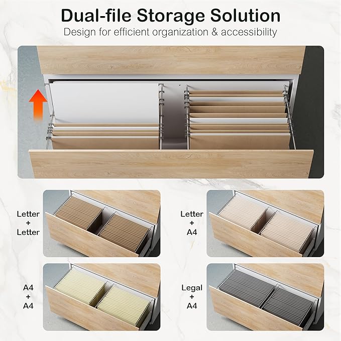2 Drawer Lateral File Cabinet, 31W*28H Wood Filing Cabinet with Anti-tilt Mechanism, Home Office Storage Filing for Letter, A4 & Legal Size, Light Walnut