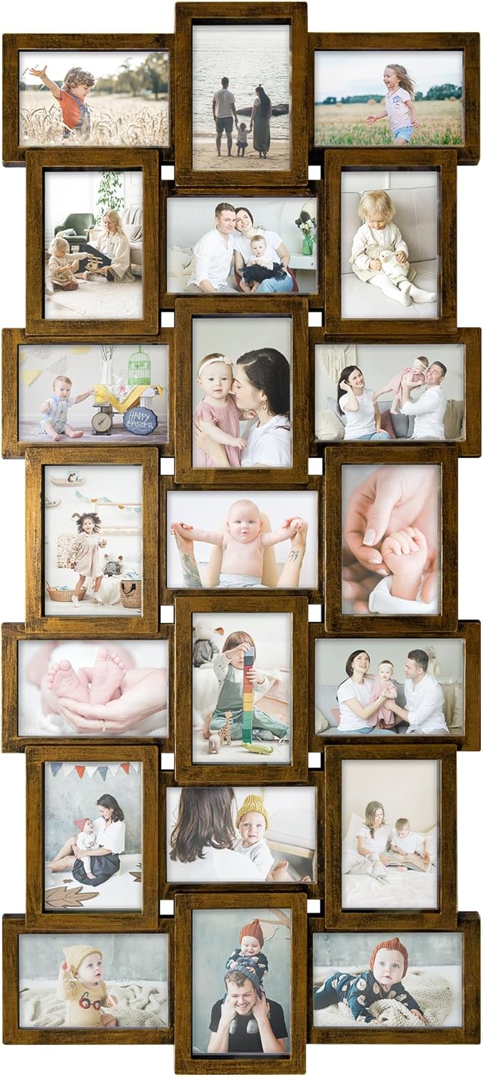 HELLO LAURA 21 Opening Photo Collage Frame for Wall - 4x6 Picture Frame Display Multiple Photos - Family Picture Frames Wall Decor for Home - Gold
