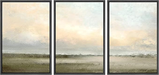 SIGNWIN Framed Canvas Print Wall Art Set Minimal Pastel Sunset Desert Landscape Nature Abstract Illustrations Modern Art Decorative Nordic Rustic for Living Room, Bedroom, Office - 16"x24"x3 Black