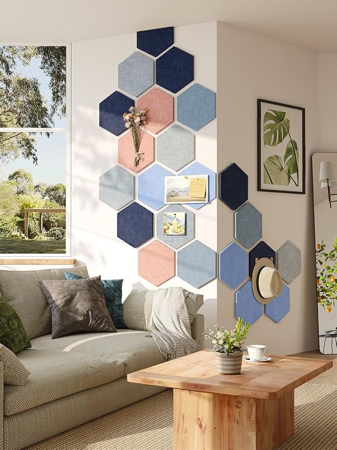 8 Pack Hexagon Felt Bulletin Board Tiles - 11.8" Large Thick Pin Board for Walls with 30 Push Pins, DIY Boards for Office Home School Decor, Aesthetic Hex Cork Board Alternative