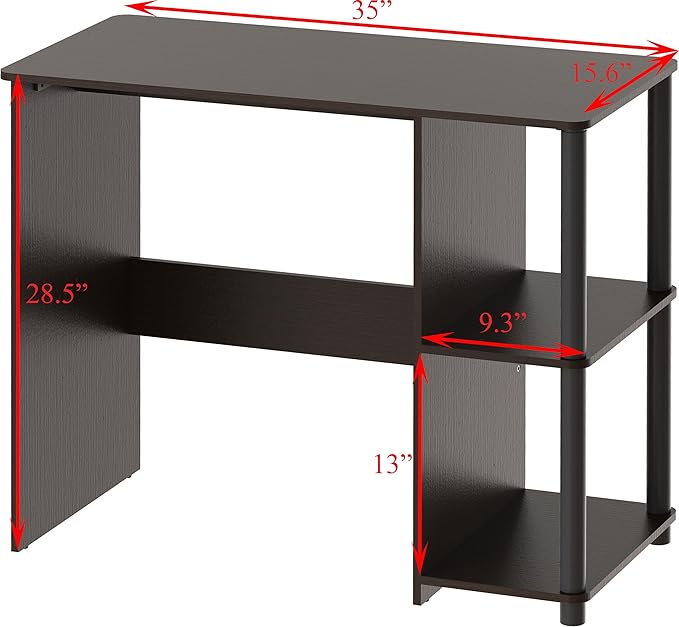 SHW 35-Inch Home Office Cyrus Desk with Open Storage Shelves, Espresso
