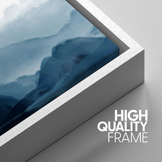 SIGNWIN Framed Canvas Print Wall Art Blue Watercolor Mountains in Fog Nature Wilderness Modern Art Rustic Cool for Living Room, Bedroom, Office - 16"x24"x3 White