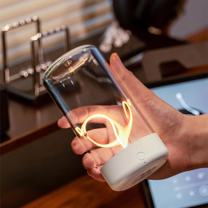 AUGE LIGHT Mini Minimalist Table Lamp Cordless Lamp Rechargeable Table Lamp Portable Nightstand Lamps Desk Lamps for Home Office Unique Ambient Light Mood Lighting for Desk Decor Beside(White)