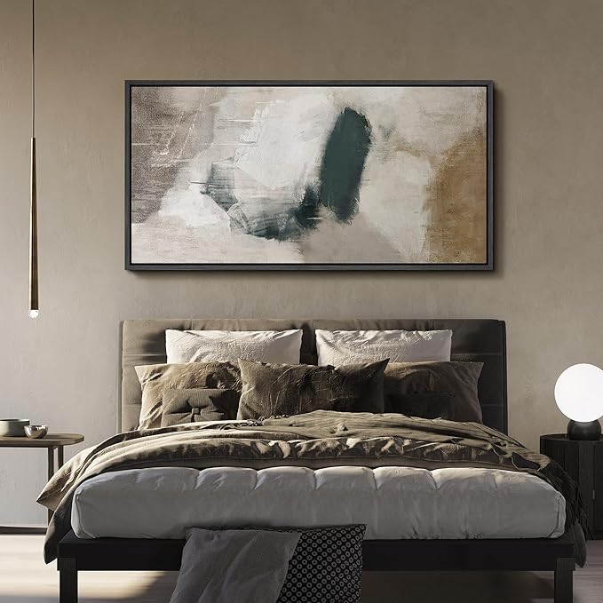 SIGNFORD Extra Large Framed Canvas Neutral Abstract Brushstroke Illustrations Modern Art Calm Warm for Living Room, Bedroom, Office - 60"x30"