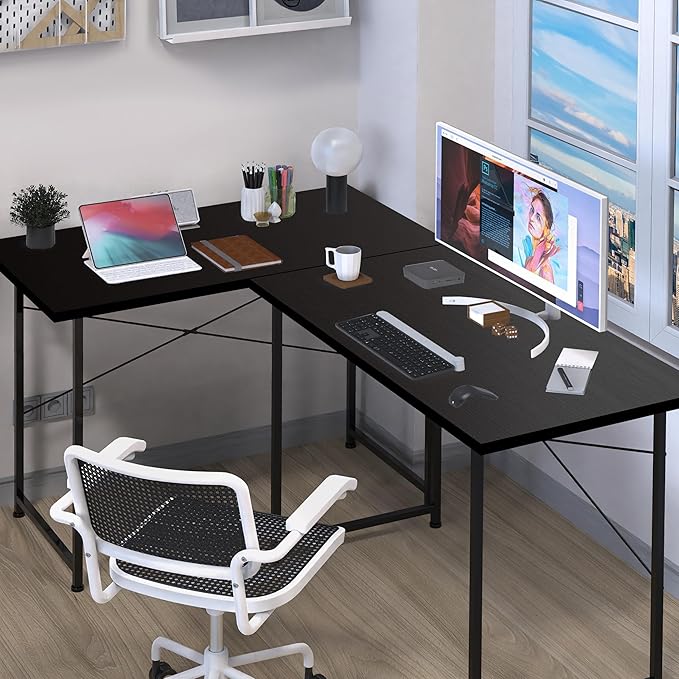 YSSOA Computer Desk Home Office Work Study Writing Modern Simple Table with Headphone Hooks