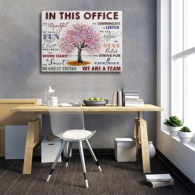HDXUFJQ Office Inspirational Wall Art In This Office Canvas Wall Decor Team Rules Motivation Positive Quotes Pictures Prints Teamwork Painting for Home Office Ready to hang(12"x16")