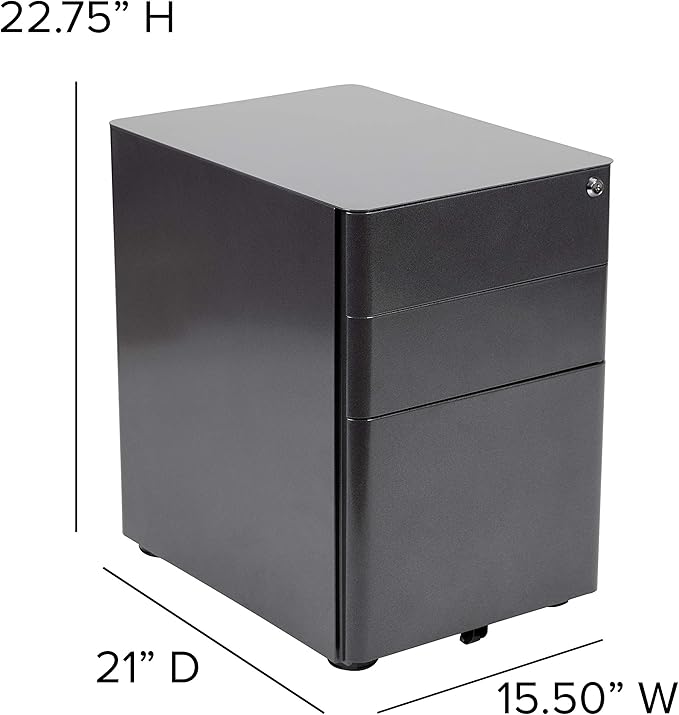 EMMA + OLIVER Modern 3-Drawer Mobile Locking Filing Cabinet Storage Organizer-Black