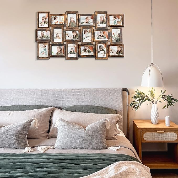 HELLO LAURA - 4x6 Picture Frame Collage With 18 Openings for Wall - Large Photo Frame Collage Wall Decor for Living Room Bedroom - Rusted Gold