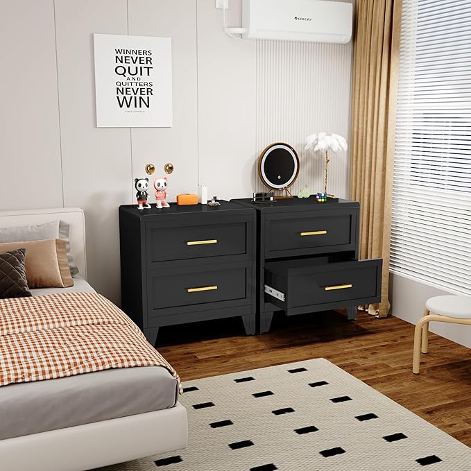 26.42" Tall Dresser for Bedroom 2 Drawers, Metal Dresser Chest of Drawers, Metal NightStand, Circular Drawer Cabinet for Home,Filing Cabinet with Drawers for Office (Black)