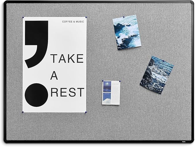 Staples Fabric Bulletin Board with Black Frame, 4 ft x 3 ft Wall Mounted Fabric Message Board for Office Home and Classroom