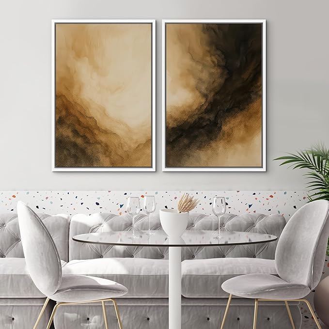 SIGNWIN Framed Canvas Print Wall Art Set Golden Brown Abstract Cloudscape Dramatic Modern Landscape Illustrations Modern Art Decorative Multicolor for Living Room, Bedroom, Office - 16"x24"x2 White