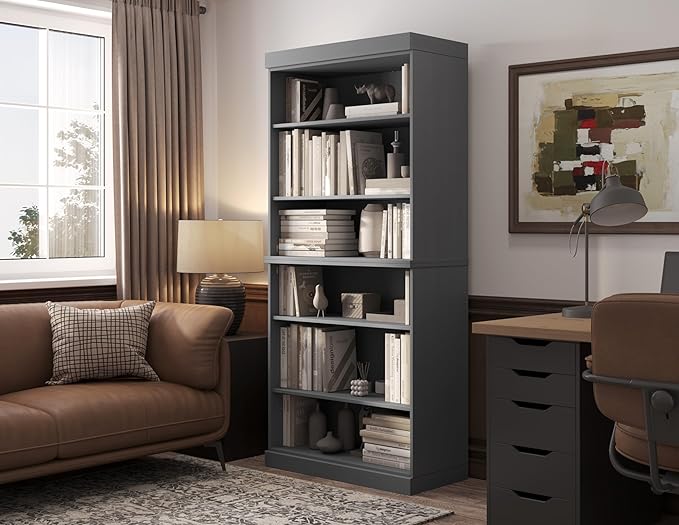 Palace Imports Solid Wood Bookcase – Stackable Modular 6-Tier Bookshelf - 71.5" Tall x 32" Wide – Gray, Open Display Shelf for Living Room, Office, Renewable 100% Eco-Friendly Wood, Made in Brazil
