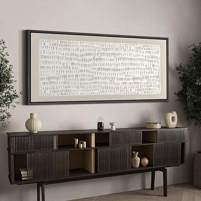 SIGNFORD Extra Large Framed Canvas Minimalist Beige Tribal Pattern Illustrations Modern Art Calm Warm for Living Room, Bedroom, Office - 60"x30"