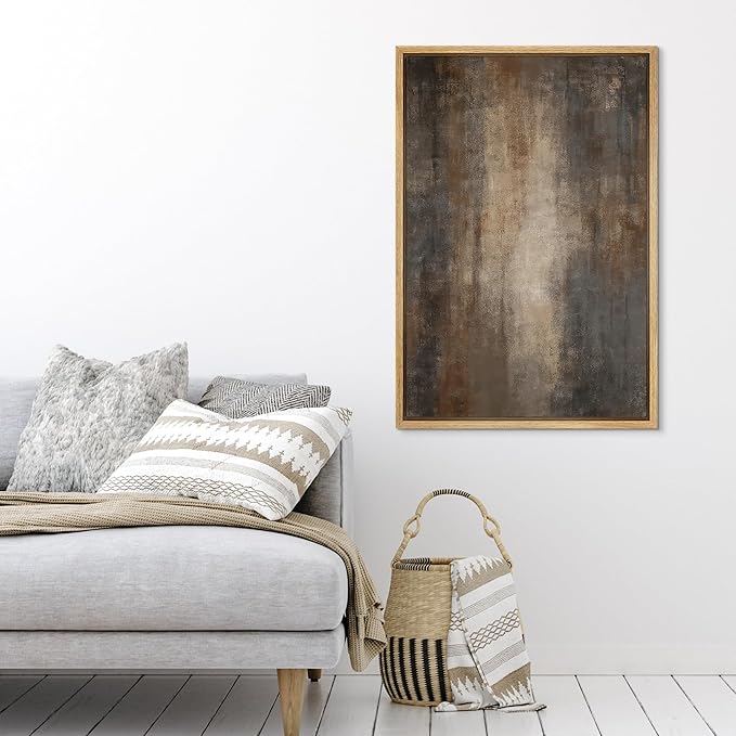 SIGNFORD Framed Canvas Print Wall Art Warm Earth Abstract Neutral Brown and Gray Illustration Modern Art Decorative Chic Relax/Zen for Living Room, Bedroom, Office - 16"x24" Natural