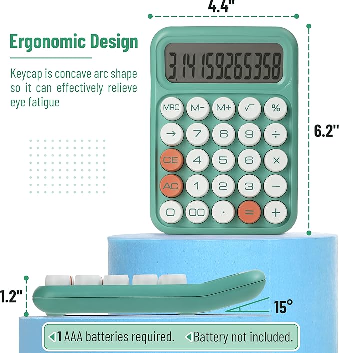 Mr. Pen- Mechanical Switch Calculator, 12 Digits, Large LCD Display, Earthy Green Calculator Big Buttons
