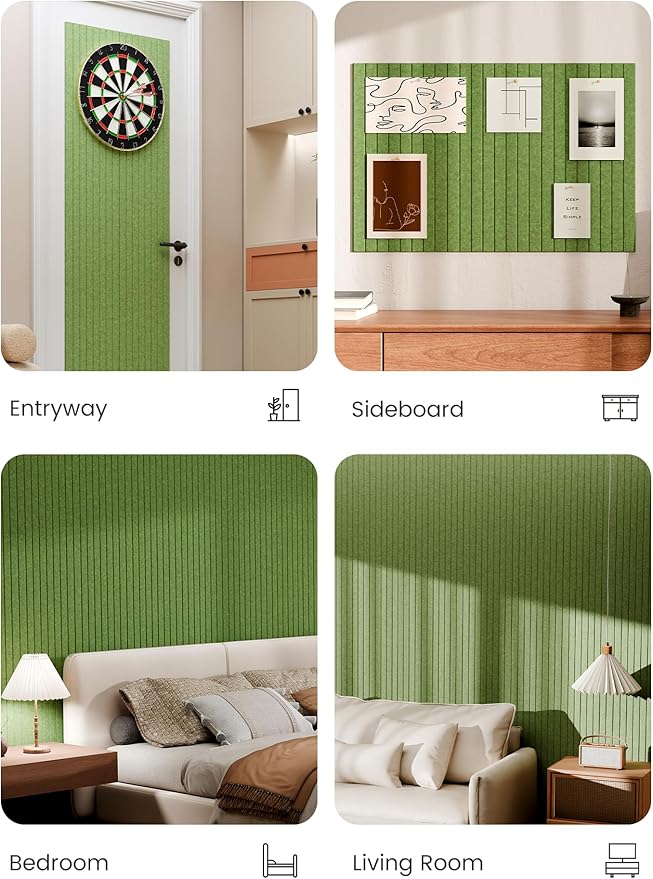 Bumusty Large Cork Board Alternative-36 x 24" Felt Bulletin Board Tiles, with 30 Pushpins, 40 Adhesive Tabs, 6-Pack Slat Wall Paneling, Cork Boards for Office Push Pin Board Felt Board-Kelly Green