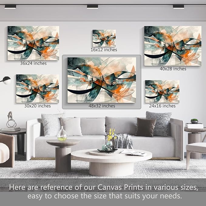 gaosoul Modern Abstract Canvas Wall Art Graffiti Artwork in Cyan and Orange Colors Framed Elegant Morandi Color Painting Prints for Living Room Bedroom Office Decor 48x32in