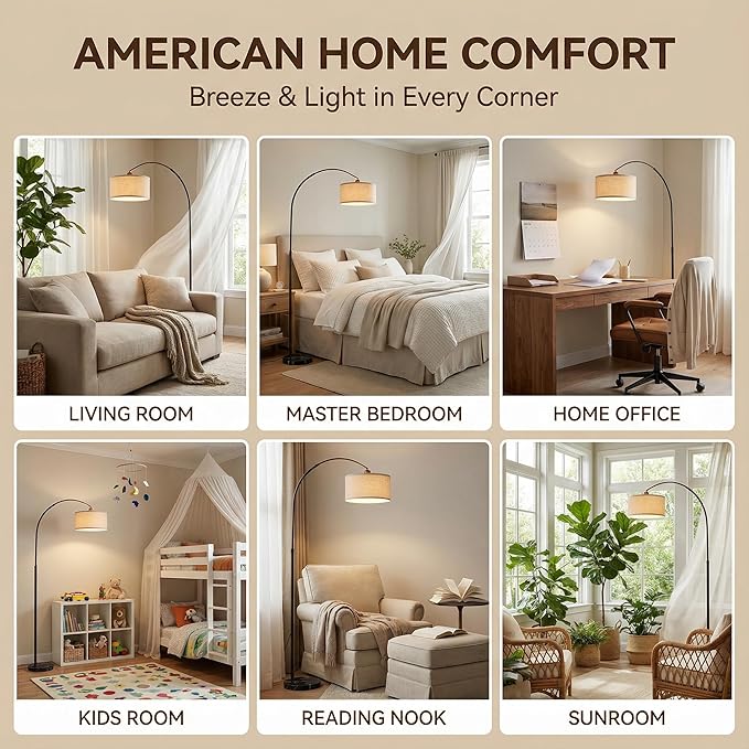 Arc Floor Lamp with Fan Head, Dimmable Floor Lamps with Remote, 3 Color Temperatures Adjustable Standing Lamp, Bright Reading Floor Lamp with Marble Base for Living Room Bedroom