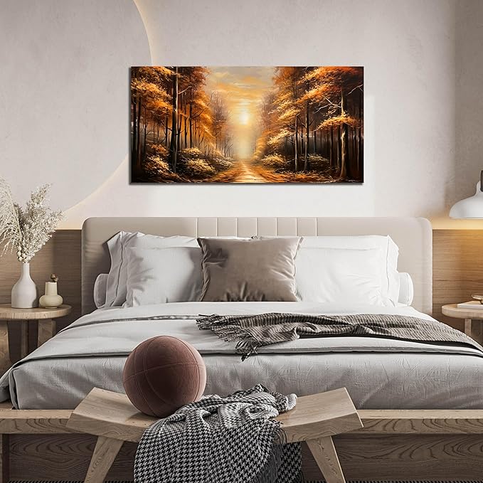 Large Wall Art for Living Room Bedroom Office Gold Forest Artwork Sunrise Landscape Nature Pictures Modern Wall Art Framed Canvas Prints 20x40 Inch