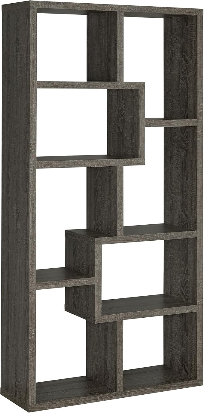Coaster Home Furnishings - Theo - Engineered Wood with Paper Lamination - 6-Shelf Bookshelf with Geometric Design - Transitional - Home Office and Living Room - 71-Inch - Weathered Gray - 800510
