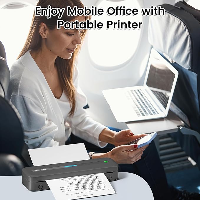 Portable Printer, 300DPI Wireless Bluetooth Thermal Printers, Support Multi-Size Thermal Paper, Compatible with iOS, Android & PC, Inkless Mobile Printer for Travel, Office, School, Gray