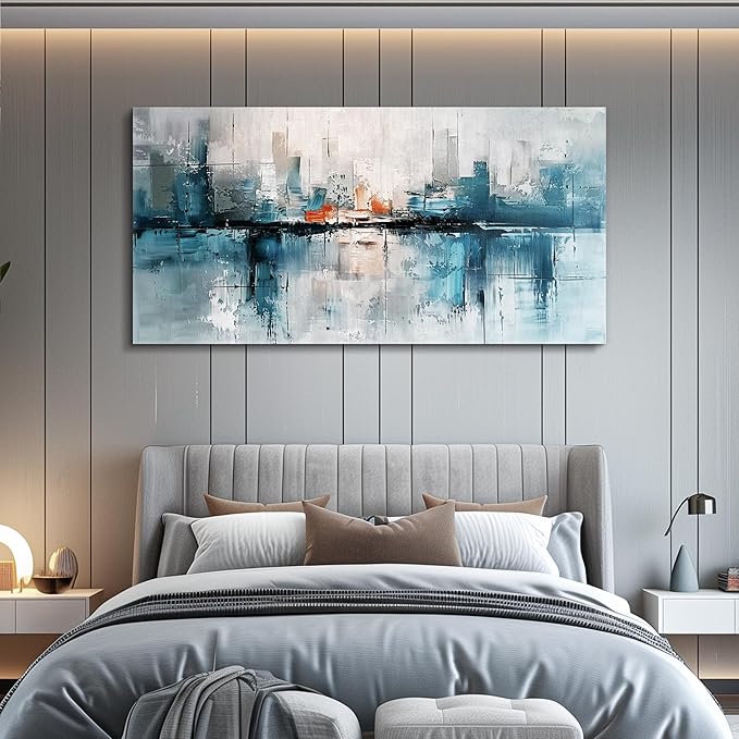 FUHAIHUA Canvas Wall Decor For Living Room Large Home Art For Office Bedroom Decoration Mural Abstract Painting Blue Pictures Prints Artwork Ready To Hang Aesthetic Decor 30x60 In