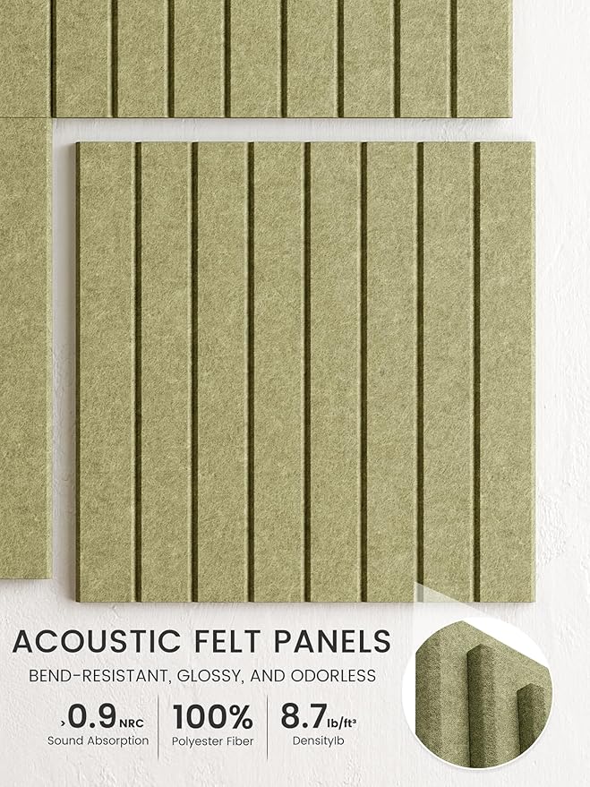 Bumusty Large Cork Board Alternative-48 x 36" Felt Bulletin Board Tiles, with 30 Pushpins, 70 Adhesive Tabs, 12-Pack Slat Wall Paneling, Cork Boards for Office Push Pin Board Felt Board-Olive Green